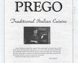 Prego Traditional Italian Cuisine Menu Avenue of the Americas New York - £14.01 GBP