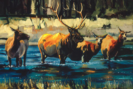 The Family by Terry Lee Bull Elk Family Wildlife Canvas Giclee L/E Print 30x45 - £408.99 GBP