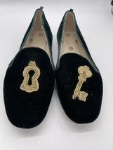 Boden Women&#39;s Green Velvet Lock Key Smoking Slip On Flats Loafers Sz 36 EU/US 6 - £11.33 GBP