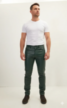 Pantalón de cuero ajustado elegante de piel de cordero verde genuino Pra... - $139.99+