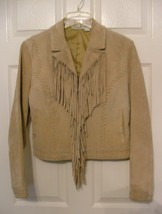 Womans Tan Fringed Leather Western Jacket Fitted Ladies Size 6 Rodeo Ladies - $39.11