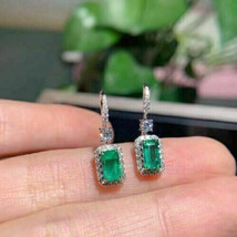 4.50Ct CZ Green Emerald Drop &amp; Dangle Earrings 14K White Gold Plated Silver - £94.90 GBP