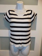 TOMMY HILFIGER BLACK/WHITE/GOLD STRIPED V-NECK SS SWEATER SIZE M WOMEN&#39;S - $19.00