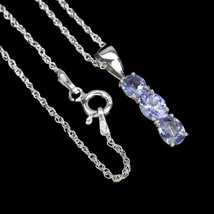 Natural Unheated Oval Tanzanite White Gold Plate Sterling Silver Necklace 18 - £99.22 GBP