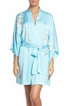 NWT $350 New Designer Natori Orchid Flower Embroidered Womens Wrap Robe S Blue  - £350.94 GBP