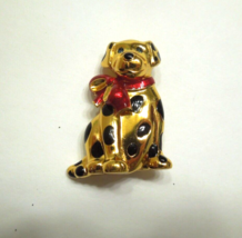 Vintage Jewelry Carolee Dog Brooch Goldtone Black Red Dalmation Bow Signed - £15.37 GBP