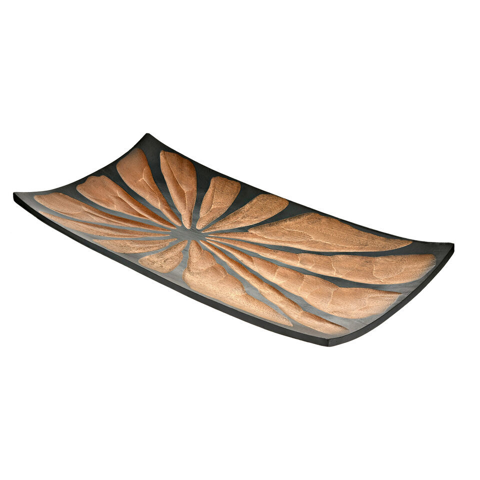 Modern Brown Carved Natural Mango Wood Rectangular Shaped Serving Platter - $29.06