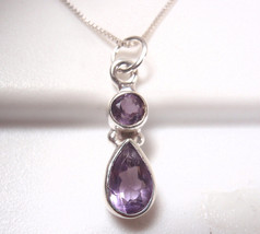 Very Small Faceted Amethyst Teardrop 925 Sterling Silver Necklace - £14.37 GBP