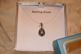 Sterling Silver Necklace With Teardrop Pendant and Turquoise 18 Inch - £23.98 GBP