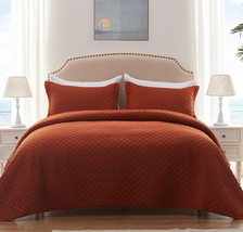 SunStyle Home Quilt Set Full / Queen Lightweight Bedspread w/ Pillowcases - RUST - £31.36 GBP