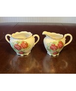 Vintage M Bavaria Porcelain Sugar &amp; Creamer, Hand-Painted Burgundy Roses - £15.92 GBP