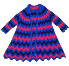 Crochet Granny Square Coat XL Cardigan Handmade Afghan Chevron Rainbow R... - $91.18