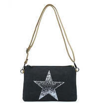 Black Flat Star Canvas Clutch/Crossbody with Strap - $26.35