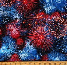 Cotton Patriotic Fireworks Independence Day USA Fabric Print by the Yard D306.45 - £11.18 GBP