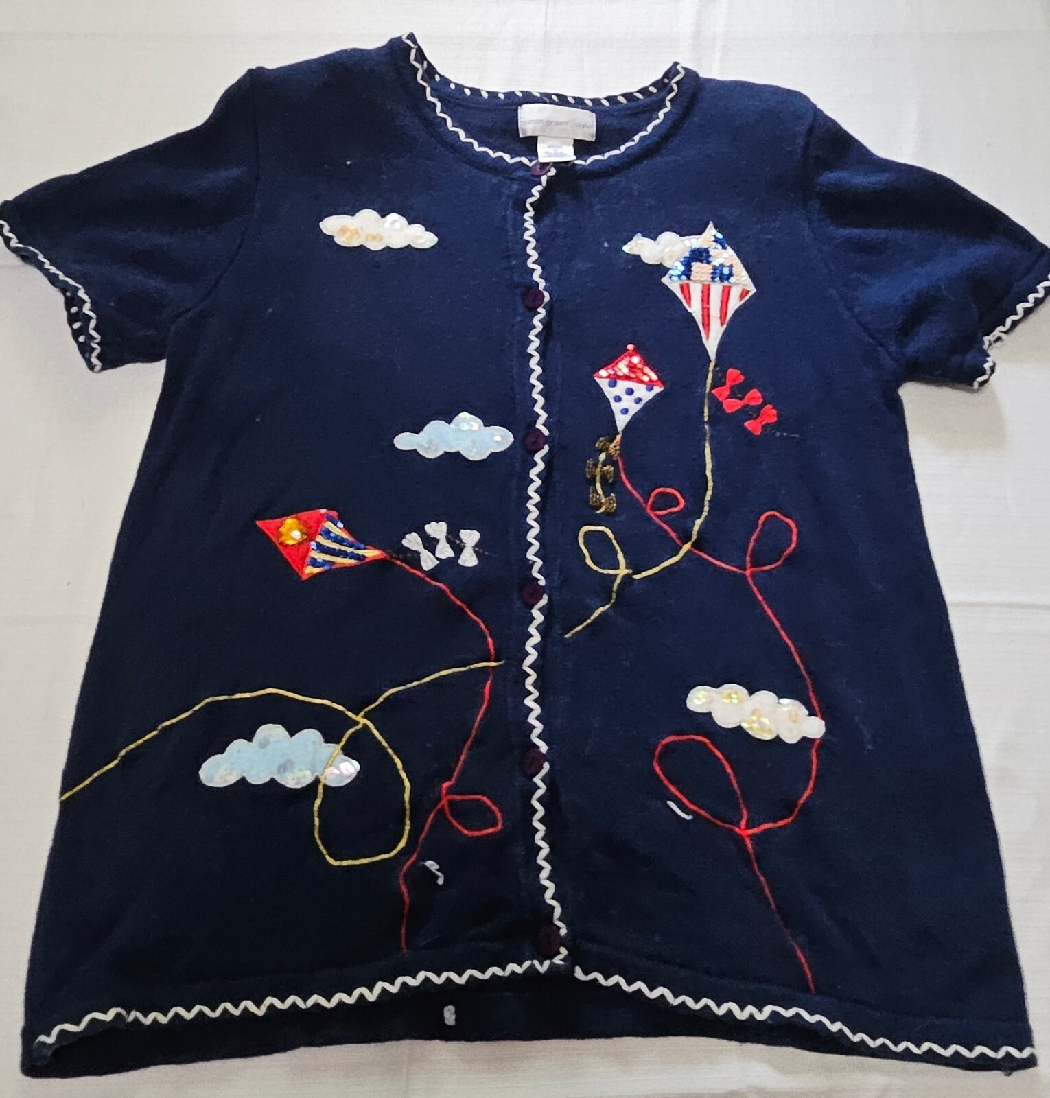 Susan Graver Style Embroidered Button Front Cardigan Short Sleeve Womens... - $18.50