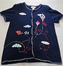 Susan Graver Style Embroidered Button Front Cardigan Short Sleeve Womens... - $18.50