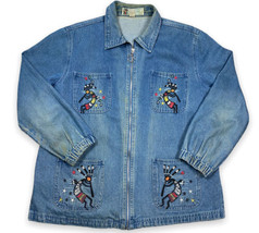 Vintage 1990s Passion-1 Embroidered Denim Jacket Kokopelli Southwest Chore Work - £27.24 GBP