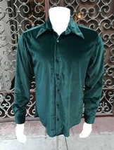 Men&#39;s Dk.Green Velvet Look Long Sleeve Button Down Shirt - $125.00
