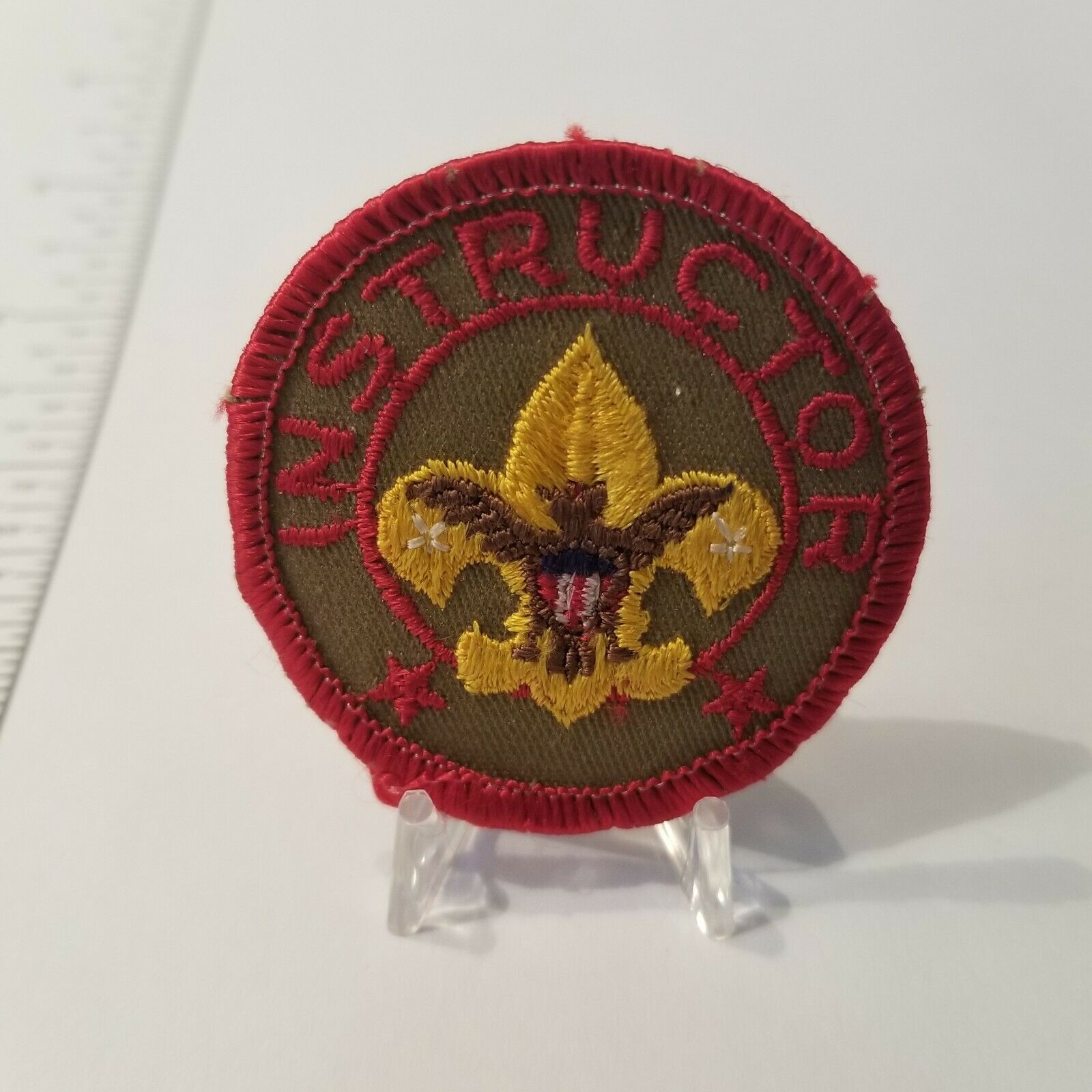 Vintage BSA Instructors Red on Olive Green Gauze Back 2&quot; Round Patch - $26.61