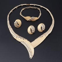 Fashion Nigerian Women Wedding African Beads Jewelry Set Gold Color Necklace Ear - £20.85 GBP