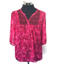 Arizona Jeans Co. Blouse Women&#39;s Size Medium Floral V-Neck Casual Pullover Lace - £11.68 GBP