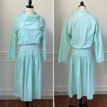 Vintage 80s Alicia Mint Green Cowl Neck Blouson Midi Dress 6 M - $482.11 MXN