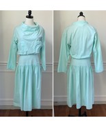 Vintage 80s Alicia Mint Green Cowl Neck Blouson Midi Dress 6 M - $36.32 CAD