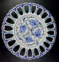 ANFORA PORTUGAL Blue Full Lattice Reticulated Serving Plate Wall Hanging... - $38.60