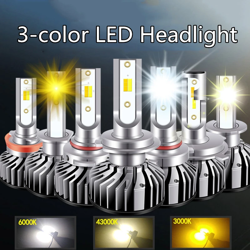 2PCS 3-color Auto LED H3 HB4 H27 881 Headlight fog lamp H7 H4 H1 H11 H16 D2H car - £173.33 GBP