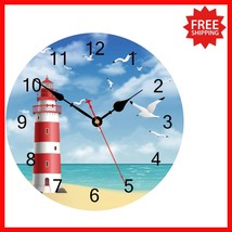12 Inch Nautical Lighthouse Wall Clock - Silent, Battery Operated Beach ... - $35.88