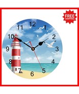 12 Inch Nautical Lighthouse Wall Clock - Silent, Battery Operated Beach ... - $35.88