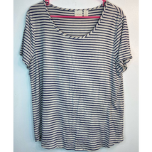 Chicos Striped Short Sleeve Jersey Knit Scoop Neck Top Size 2 US L Soft Stretch - £9.78 GBP