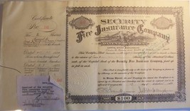 1934 Security Fire Insurance Stock Certificate - Very Rare Vintage Scripophilly - £70.73 GBP