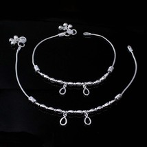Beach Wear Real Silver Anklets Ankle foot Bracelet Pair 10.3&quot; - £39.18 GBP