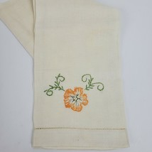 Vintage Embroidery Handmade Towel Orange Floral 16.5x37 Inch - £10.22 GBP