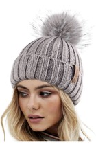 NWT Furtalk Pom Pom Grey Beanie Hat - £11.21 GBP