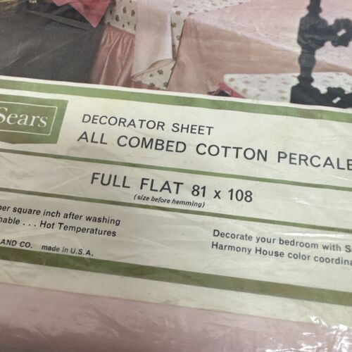 Sears Harmony House Percale Full Sized Flat Sheet Vintage NEW Pink Cottagecore Sheets