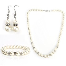 Timeless Faux Pearl &amp; Crystal Set, Necklace, Earrings &amp; Bracelet - £25.71 GBP
