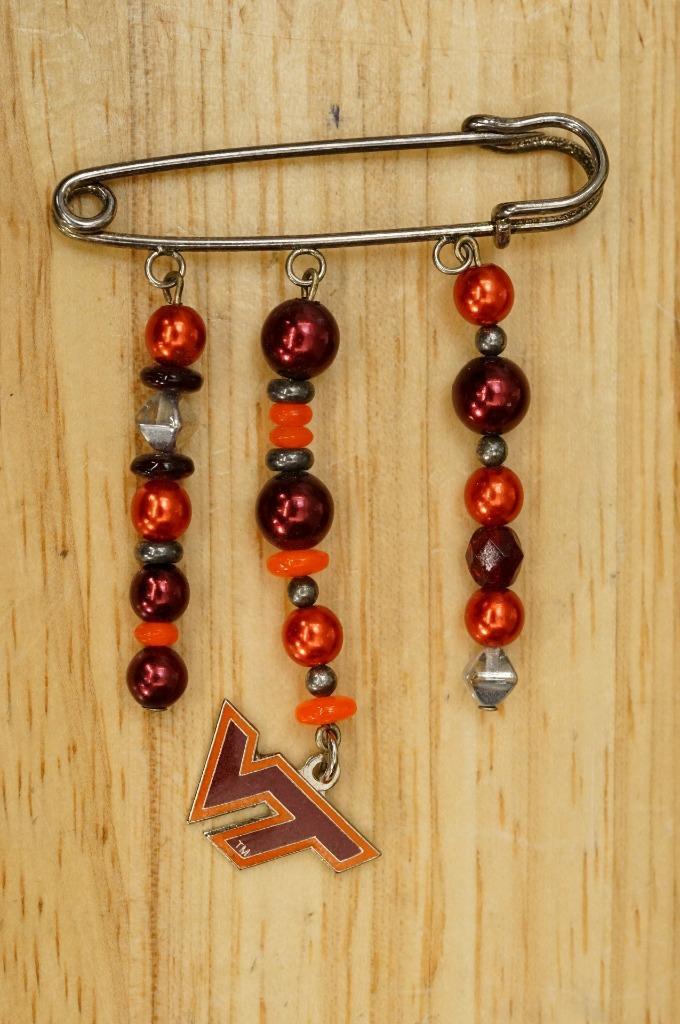 Vintage Football Fan Beaded Safety Pin Jewelry HOKIE VT Logo VPI Virgini... - $14.84