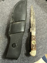 Vintage Knife With Compass In Handle And Sheath 4 3/4 Inches - $8.91