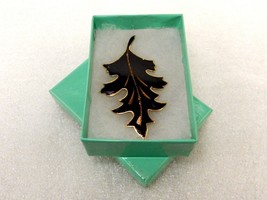 Turkish Oak Leaf Brooch Pin, 2.75&quot;, Black Enamel on Brass, Vintage, #JWL-122 - $9.75