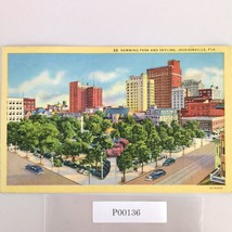 Vintage Jacksonville Florida Linen Postcard Hemming Park &amp; Skyline 1945 - $282.73 MXN