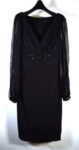 David Meister Silk Black Beaded Long Sleeve Evening Dress Womens 12 USA - £77.90 GBP
