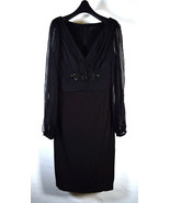 David Meister Silk Black Beaded Long Sleeve Evening Dress Womens 12 USA - £77.84 GBP