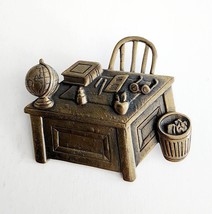 Vintage JJ Jonette School Teacher Desk Brooch Pin Metal Collectible - £15.61 GBP