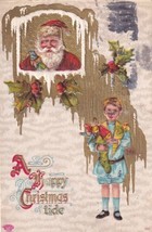 Happy Christmas Tide Santa Claus Little Boy with Toy 1912 Postcard E23 - $14.99