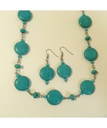 Howlite Necklace Earrings Set Turquoise Blue Beaded Handmade Silver Meta... - £67.23 GBP