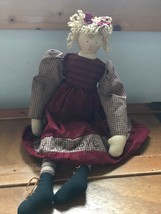 Used Hallmark Cards Country Doll in Red &amp; Tan Gingham Dress Stiched with... - £6.74 GBP