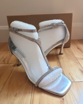 Steve Madden Mayzie T-Strap Silver Rhinestone Sparkle Party 3&quot; Heels Sz ... - $829.78 MXN
