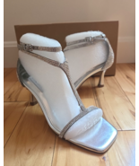 Steve Madden Mayzie T-Strap Silver Rhinestone Sparkle Party 3&quot; Heels Sz ... - $829.78 MXN